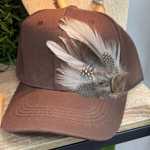 Brown Cap with Feather Accent